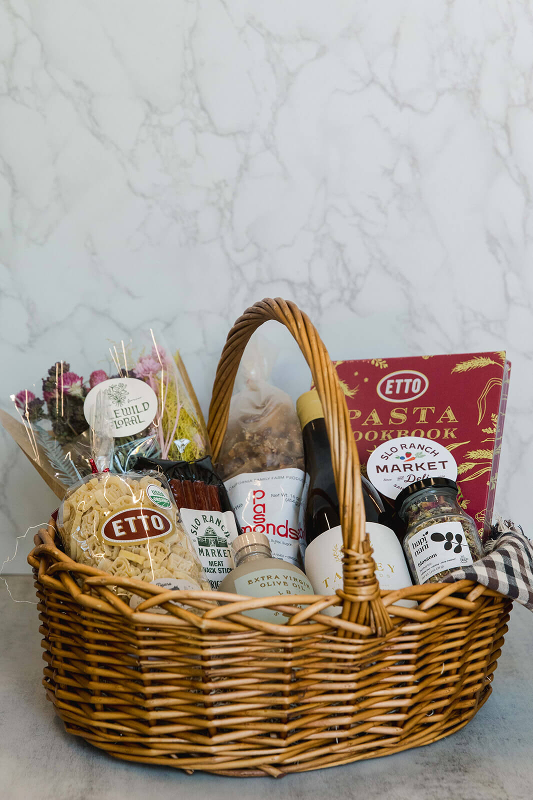a pasta themed gift basket