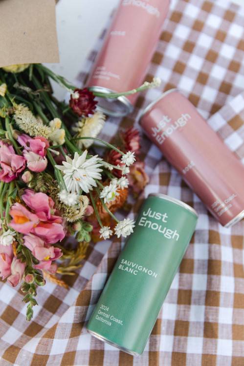 wine cans and flowers